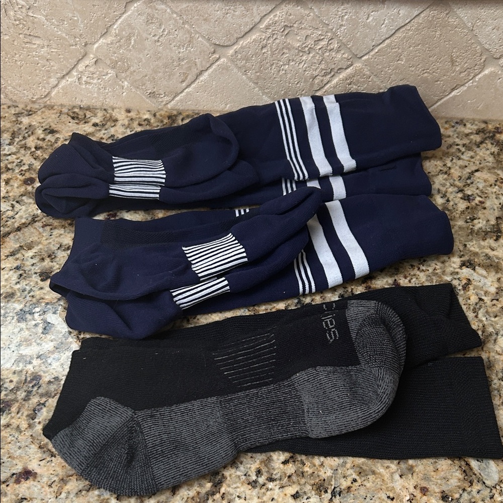 Men's Navy and Black Striped Extra Large Tall compression Athletic Socks